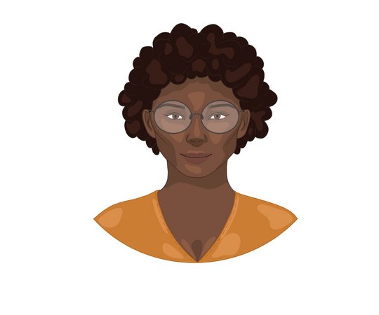 Frau mit dunkler Hautfarbe, Brille und gelben T-Shirt