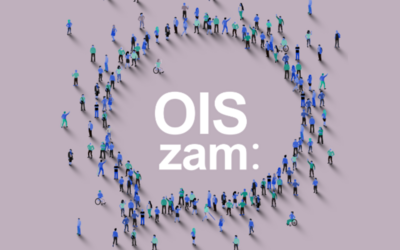Text "OIS zam" und viele kleine Menschen in Form einer Sprechblase