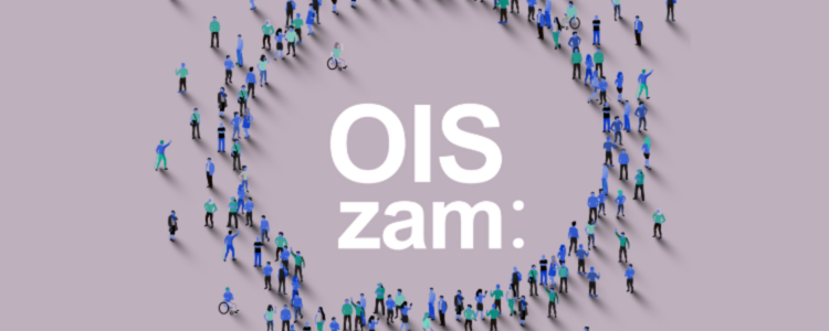 Text "OIS zam" und viele kleine Menschen in Form einer Sprechblase