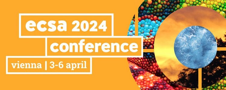 Schrift "ECSA 2024 conference" auf orangem Hintergrund